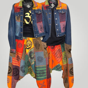 Unisex Multicolor Patchwork Trousers w/Buddha Print